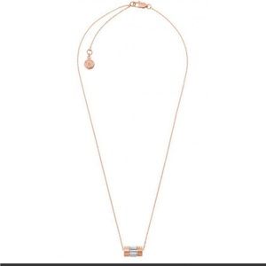 MICHAEL KORS ROSE GOLD,BAGUETTE CRYSTAL BARREL CHAIN CHARM NECKLACE-MKJ4951